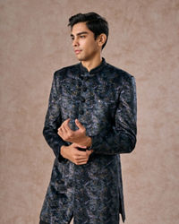 Manyavar Men Olive Green Velvet Grandeur Indo Western