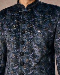 Manyavar Men Olive Green Velvet Grandeur Indo Western