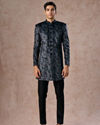 Manyavar Men Olive Green Velvet Grandeur Indo Western