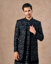 Manyavar Men Velvety Delight Dark Blue Indo Western