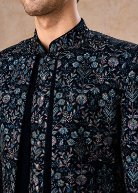 Manyavar Men Velvety Delight Dark Blue Indo Western