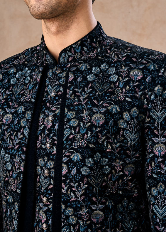 Manyavar Men Velvety Delight Dark Blue Indo Western