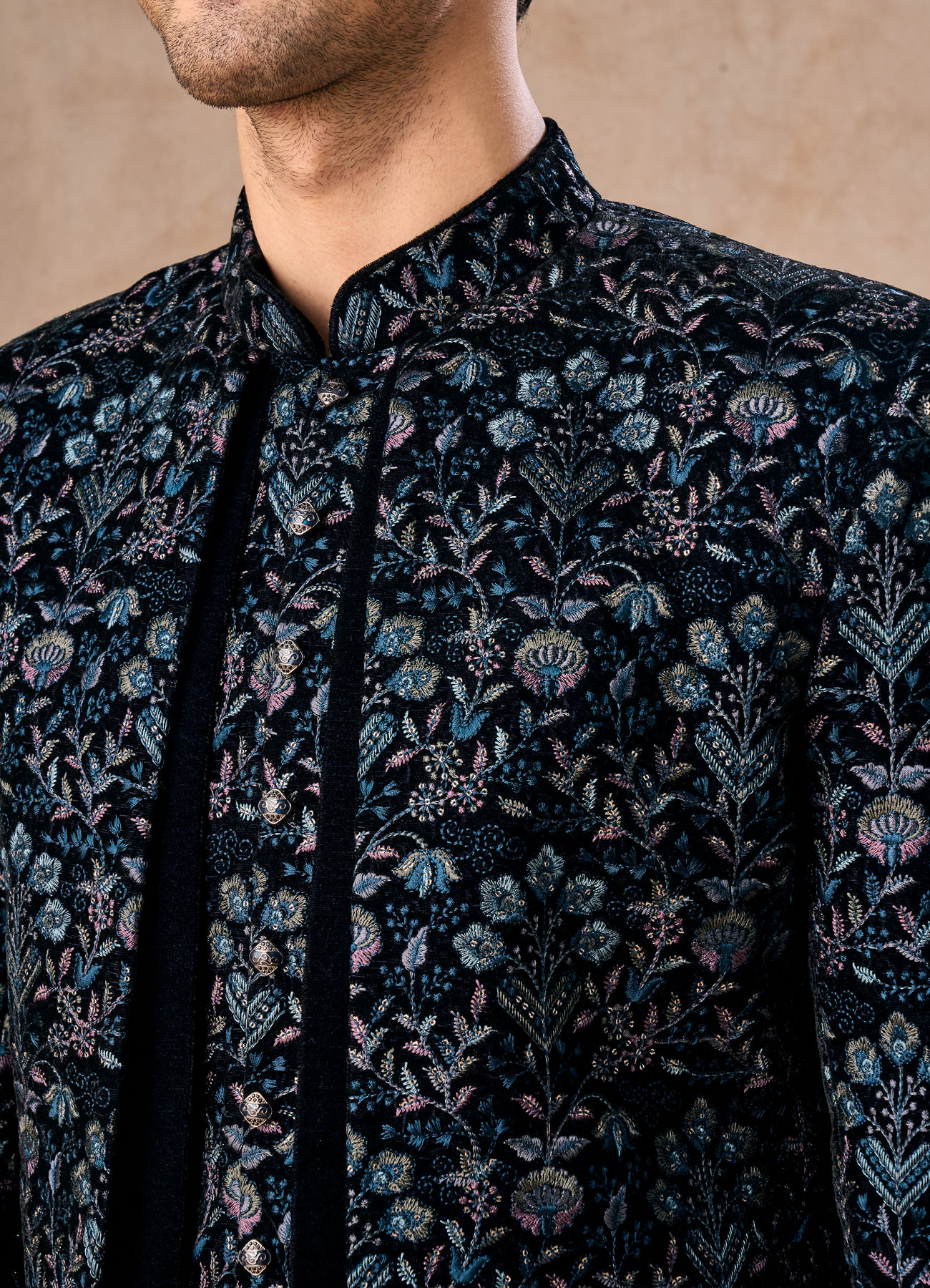 Manyavar Men Velvety Delight Dark Blue Indo Western