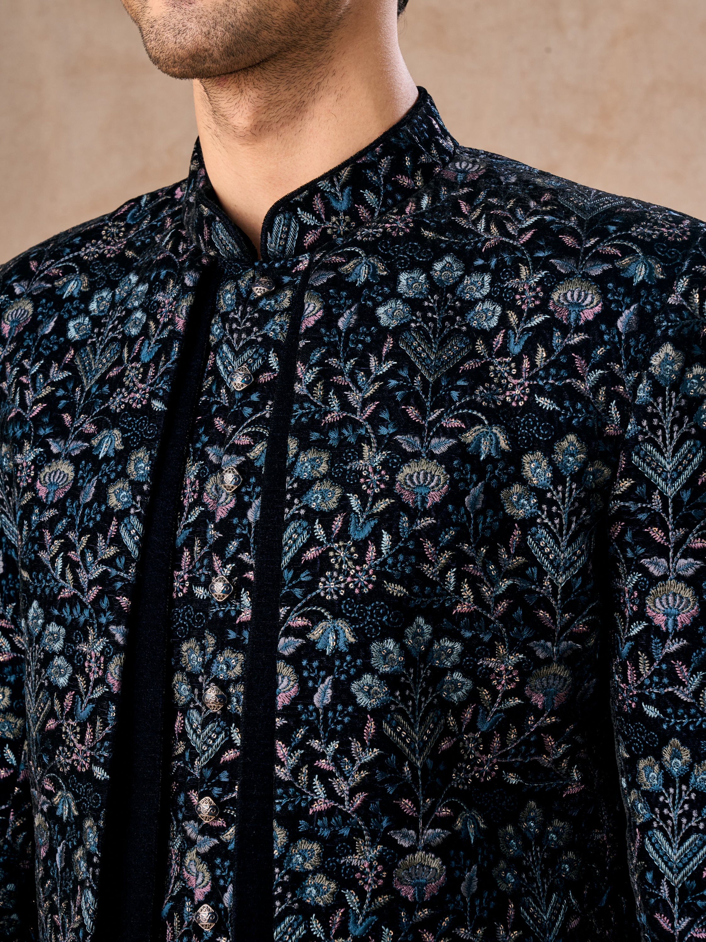 Manyavar Men Velvety Delight Dark Blue Indo Western