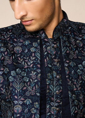 Manyavar Men Velvety Delight Dark Blue Indo Western