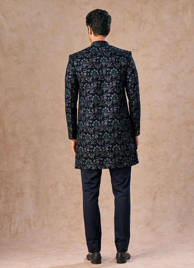 Manyavar Men Velvety Delight Dark Blue Indo Western