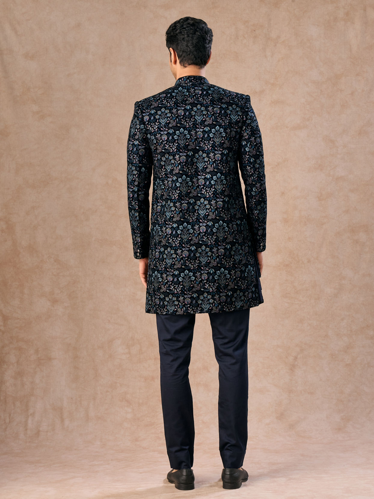 Manyavar Men Velvety Delight Dark Blue Indo Western