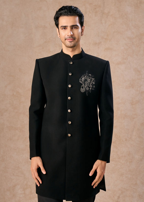 Manyavar Men Black Achkan Indo Western Set