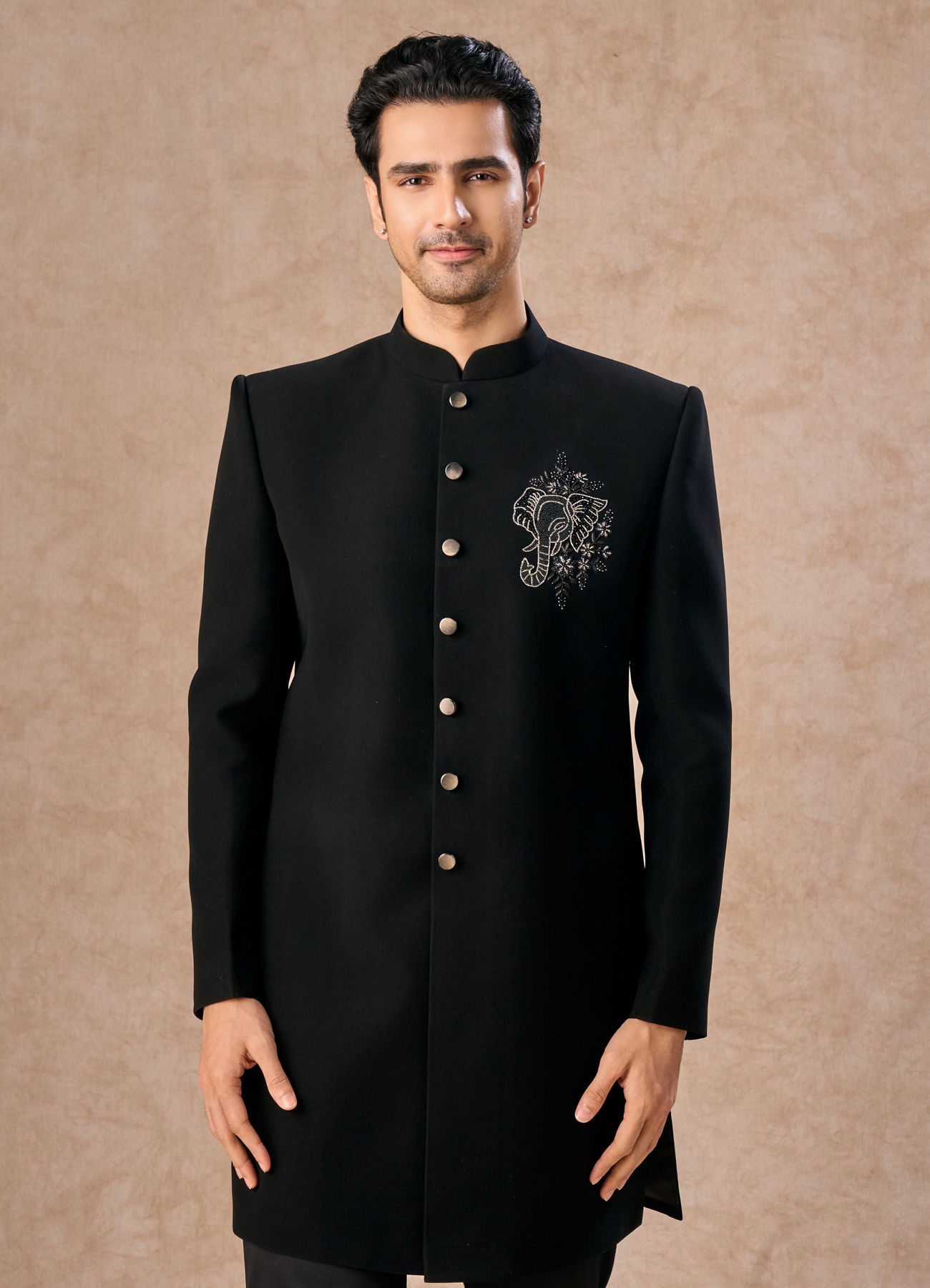 Manyavar Men Black Achkan Indo Western Set