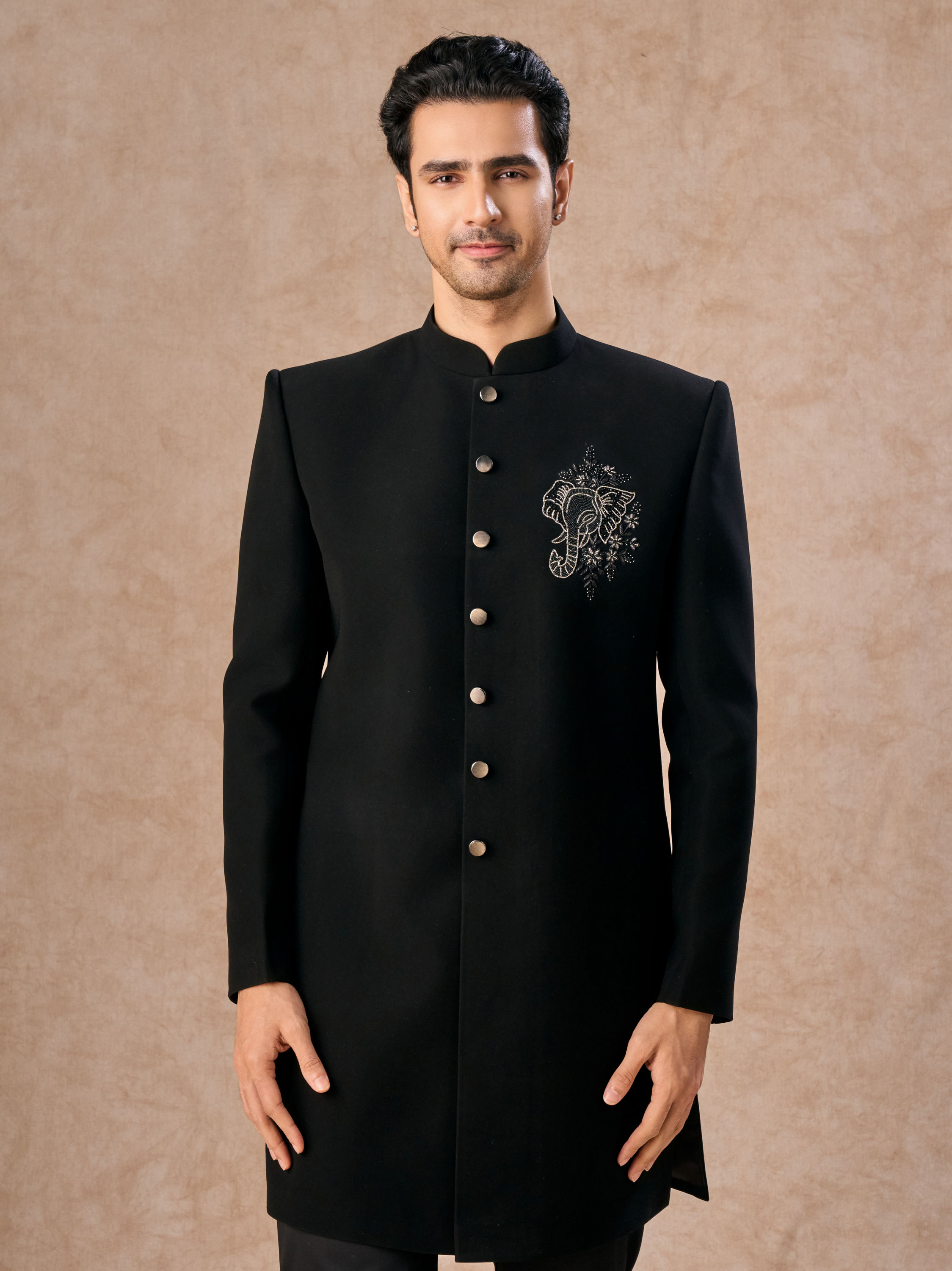 Manyavar Men Black Achkan Indo Western Set