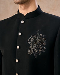 Manyavar Men Black Achkan Indo Western Set