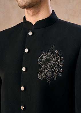Manyavar Men Black Achkan Indo Western Set