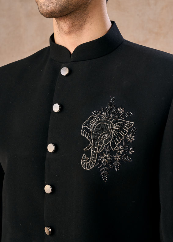 Manyavar Men Black Achkan Indo Western Set