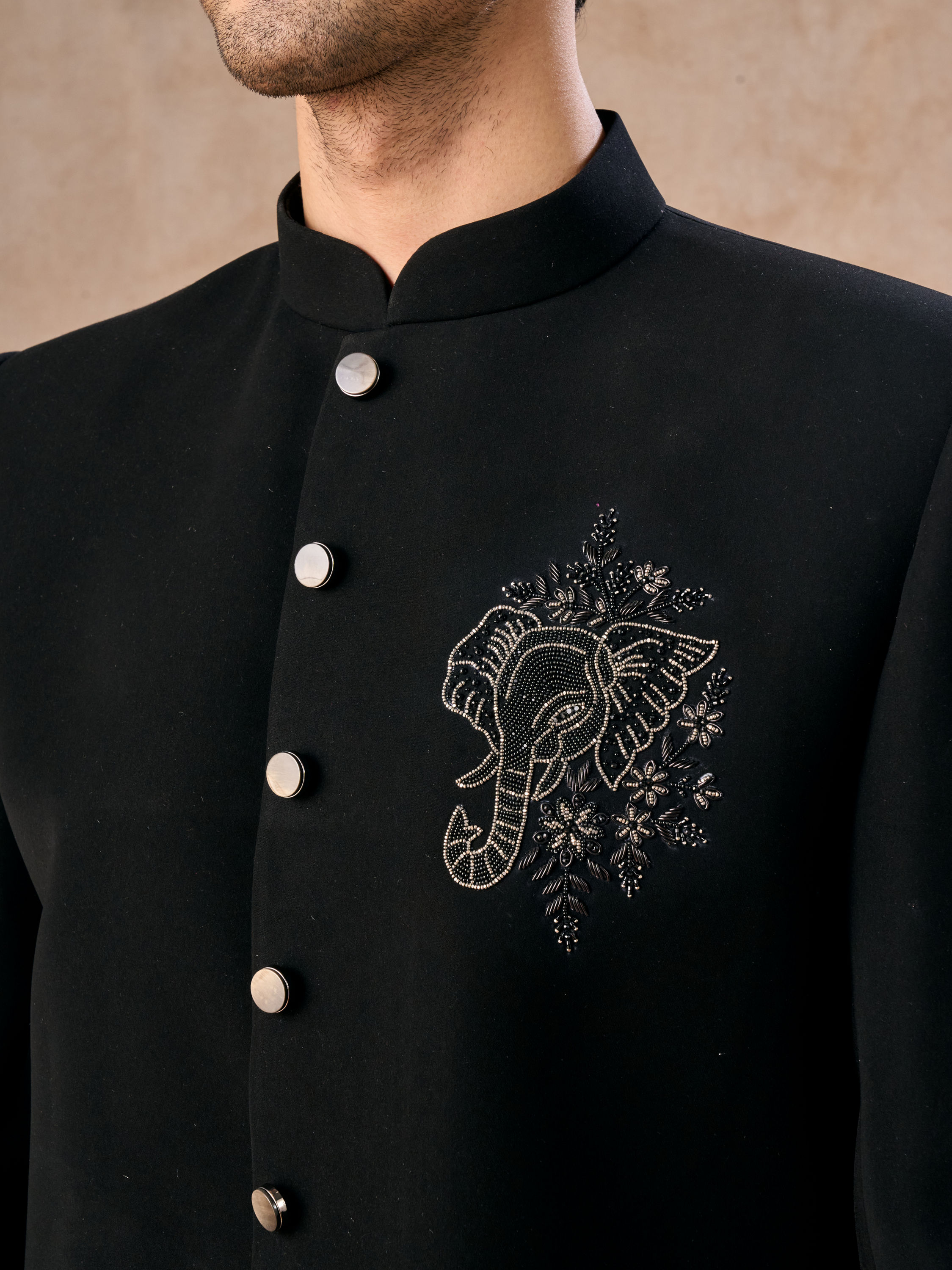 Manyavar Men Black Achkan Indo Western Set