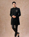 Manyavar Men Black Achkan Indo Western Set