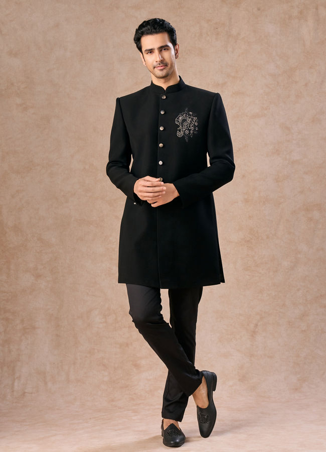 Manyavar Men Black Achkan Indo Western Set
