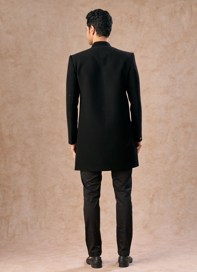 Manyavar Men Black Achkan Indo Western Set