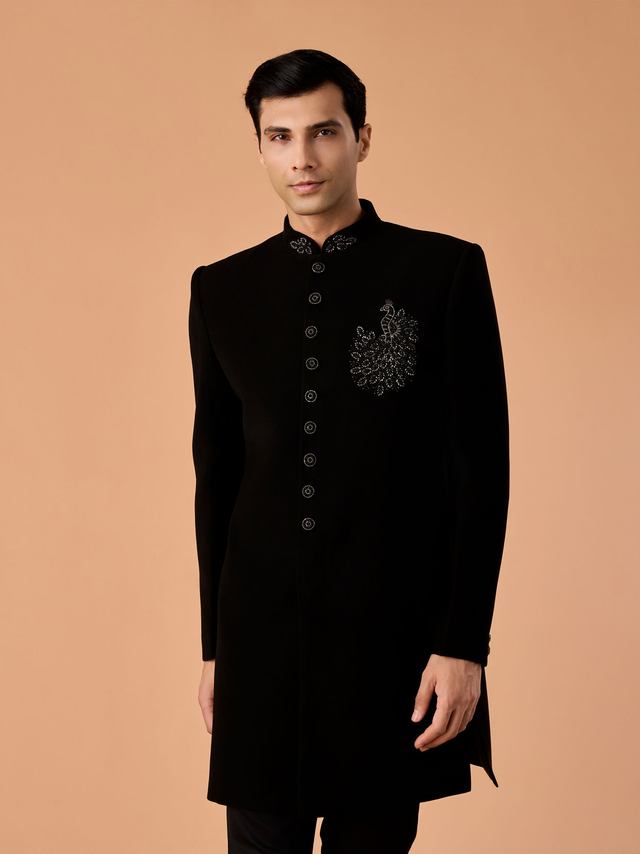 Manyavar Men Elegant Black Charm Indo Western