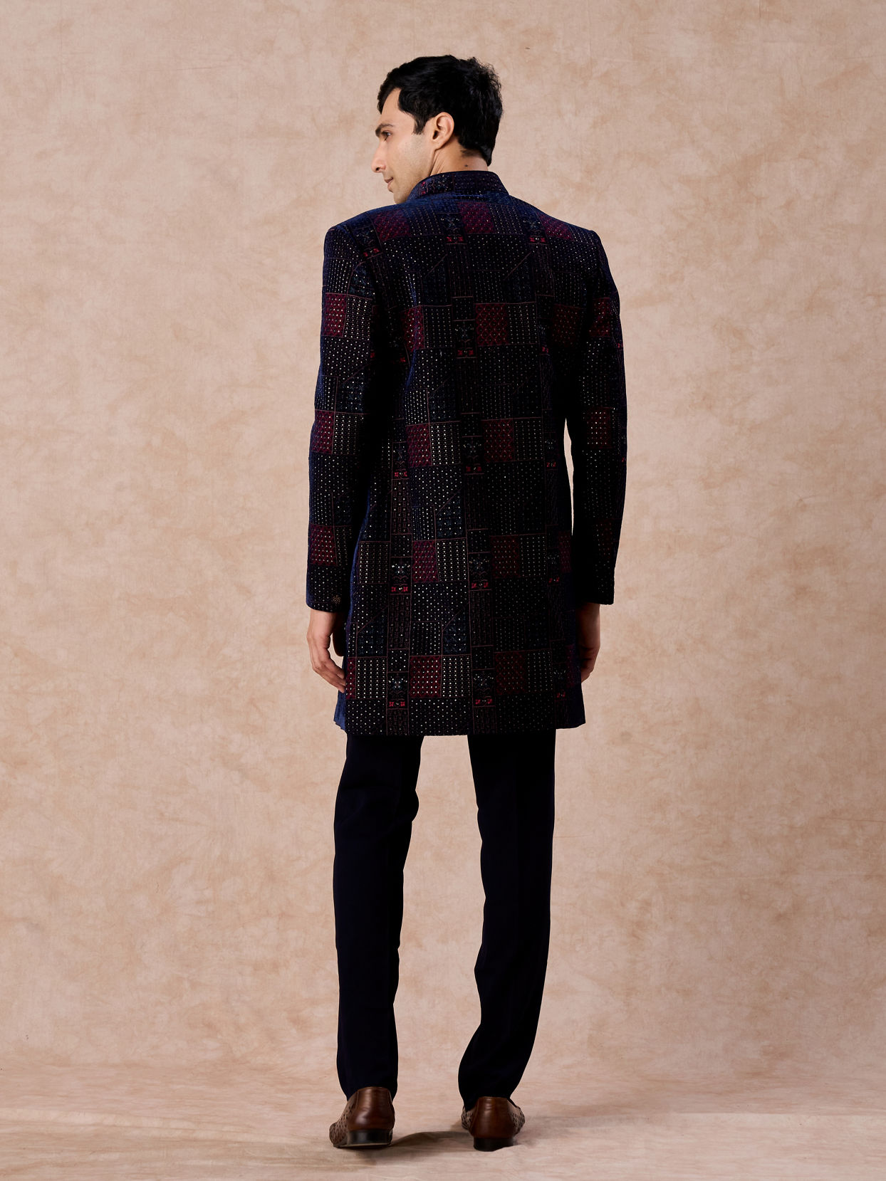 Manyavar Men Majestic Blue Velvet Royal Indo Western