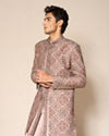 Manyavar Men Beige Silk Printed Indo-Western Set with Pant