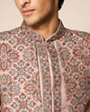 Manyavar Men Beige Silk Printed Indo-Western Set with Pant