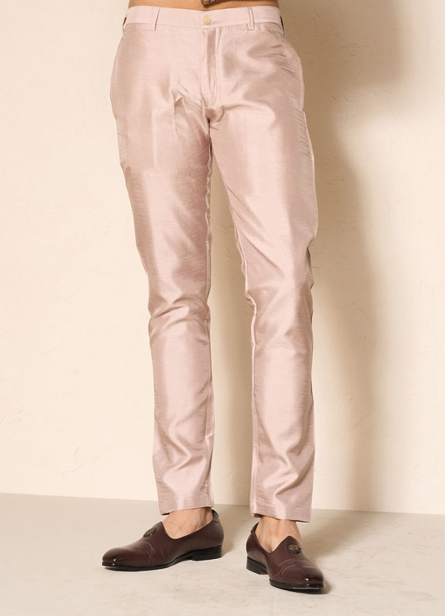 Manyavar Men Beige Silk Printed Indo-Western Set with Pant