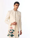 Manyavar Men Cream Colored Rayon Indo Western Ensemble