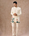 Manyavar Men Cream Colored Rayon Indo Western Ensemble