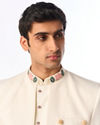 Manyavar Men Cream Colored Rayon Indo Western Ensemble