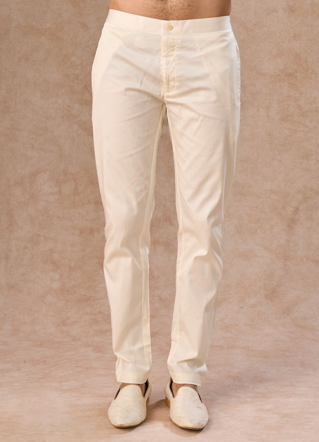 Manyavar Men Cream Colored Rayon Indo Western Ensemble