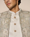 Manyavar Men Green Brocade Indo-Western Set with Pant and Mala