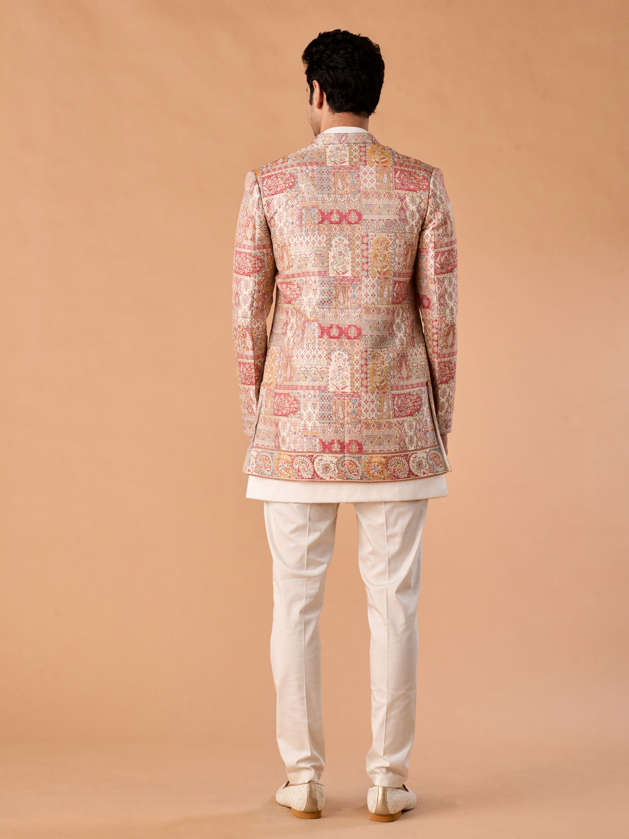 Manyavar Men Royal Red Brocade Indo Western