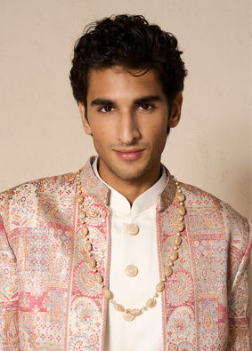 Manyavar Men Royal Red Brocade Indo Western