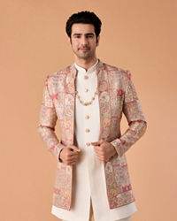 Manyavar Men Royal Red Brocade Indo Western