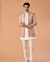 Manyavar Men Royal Red Brocade Indo Western