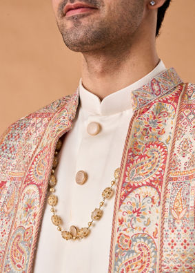Manyavar Men Royal Red Brocade Indo Western