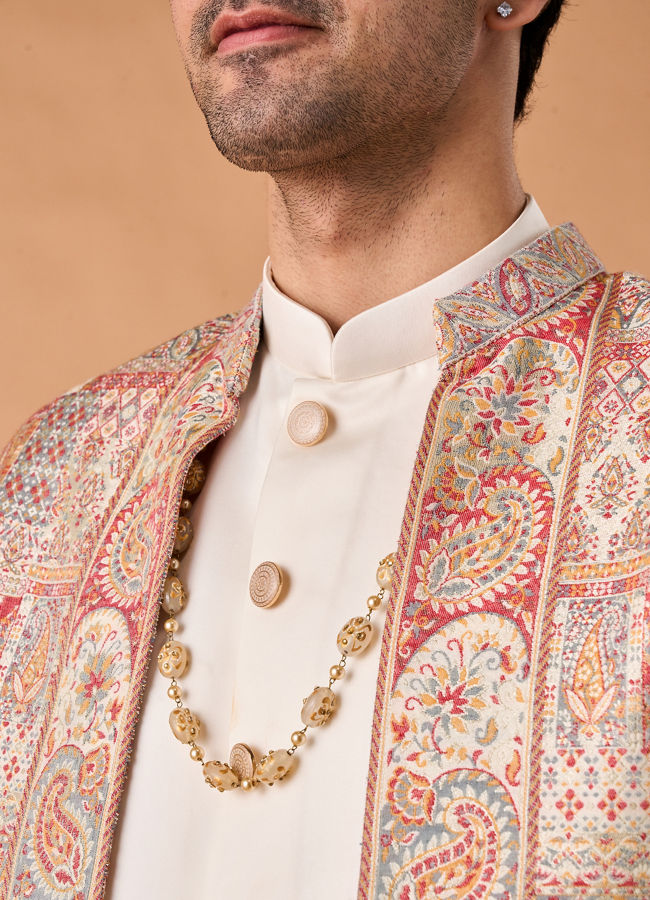 Manyavar Men Royal Red Brocade Indo Western