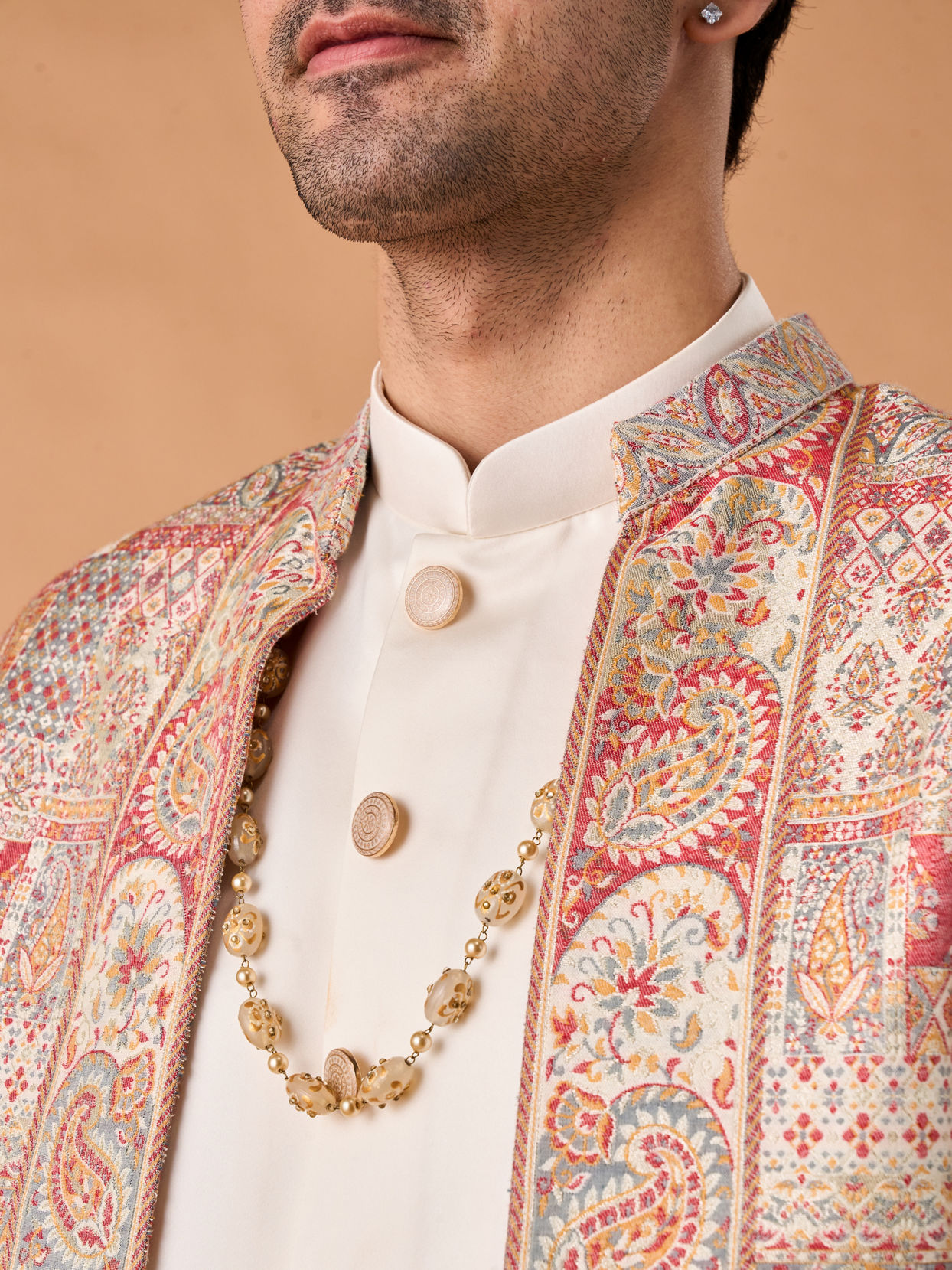 Manyavar Men Royal Red Brocade Indo Western