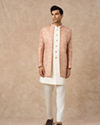 Manyavar Men Pink Brocade Indo Western with Embroidery