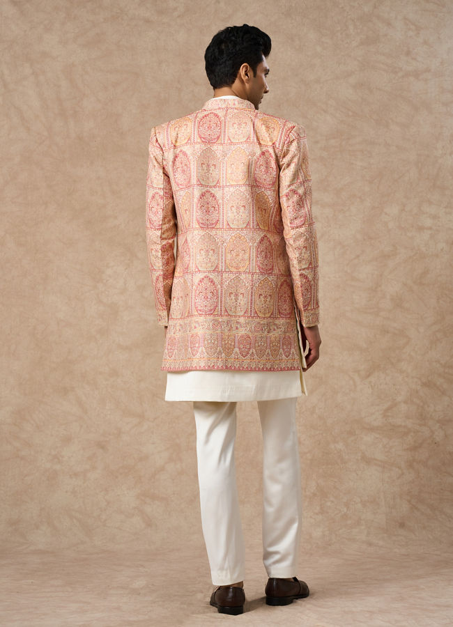 Manyavar Men Pink Brocade Indo Western with Embroidery