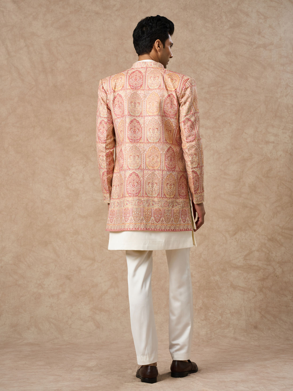 Manyavar Men Pink Brocade Indo Western with Embroidery