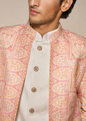 Manyavar Men Pink Brocade Indo Western with Embroidery