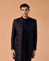Manyavar Men Regal Blue Brocade Indo Western Set