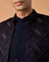 Manyavar Men Regal Blue Brocade Indo Western Set
