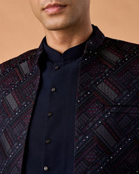 Manyavar Men Regal Blue Brocade Indo Western Set