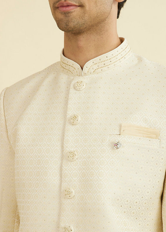 Manyavar Men Beige Brocade Elegance Indo Western