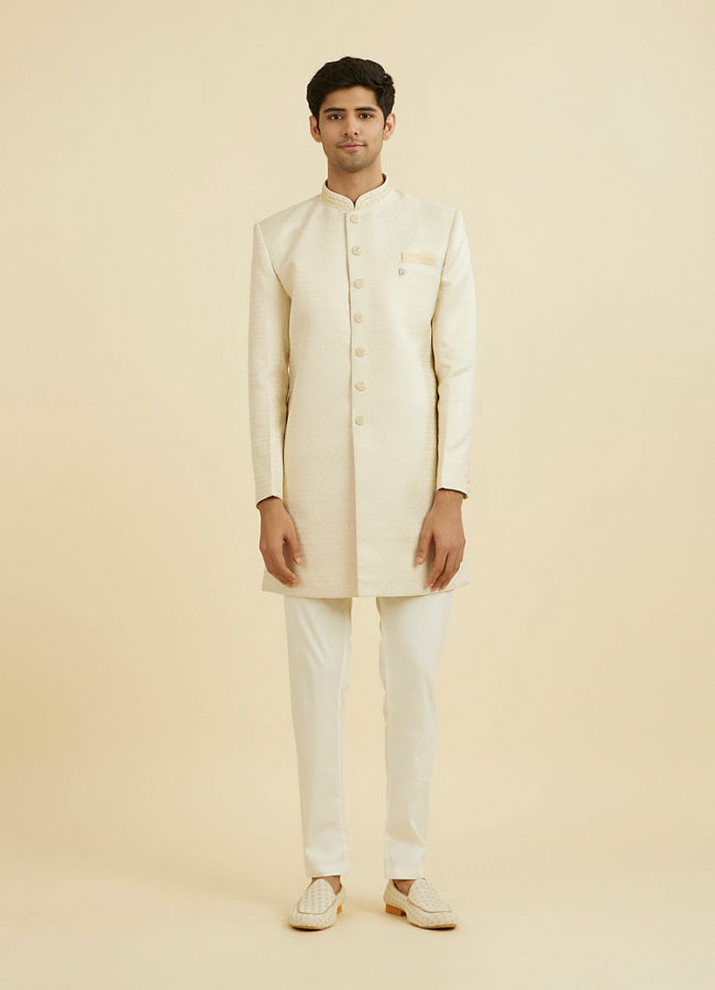 Manyavar Men Beige Brocade Elegance Indo Western