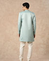 Manyavar Men Light Blue Brocade Indo Western with Pocket Pin