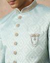 Manyavar Men Light Blue Brocade Indo Western with Pocket Pin