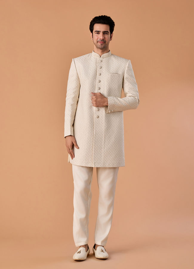 Manyavar Men Majestic Cream Brocade Indo-Western